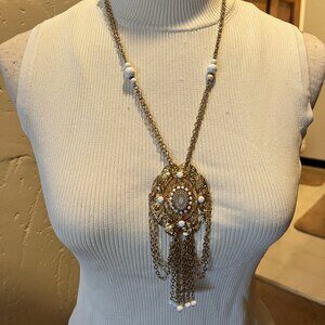 Hobé Signed Vintage Gold and White pendant necklace